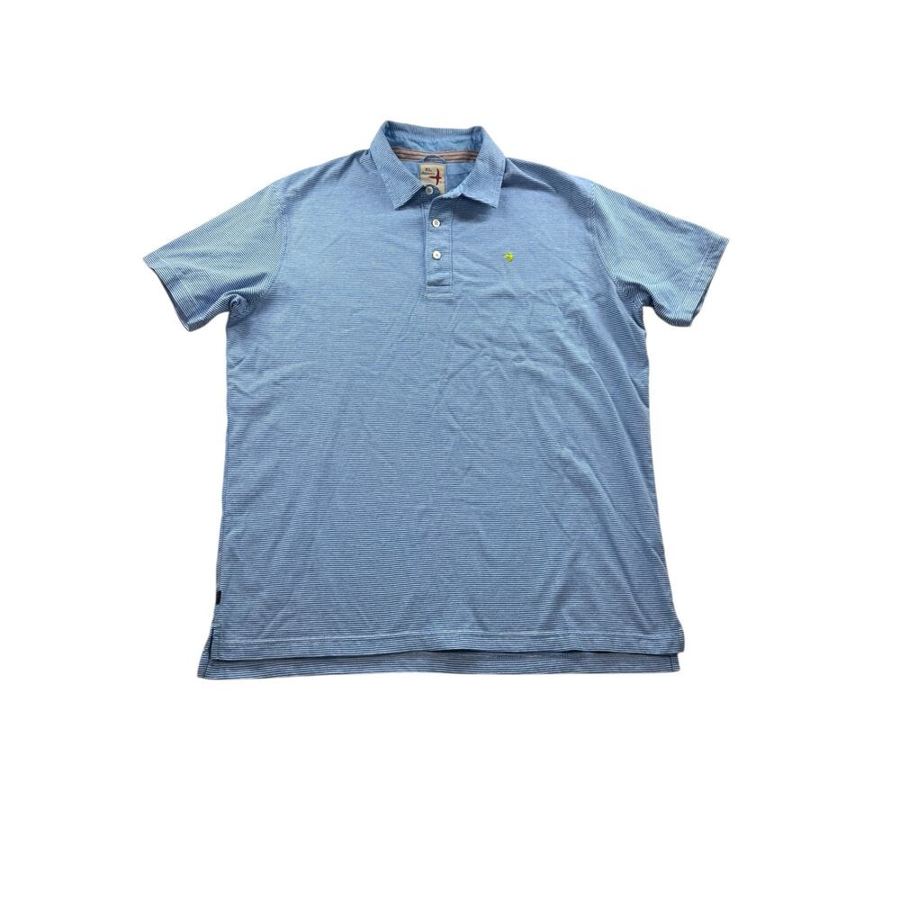 Relwen Striped Short Sleeve Polo Mens XL Blue White Cotton Casual Golf Business